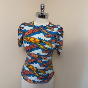 Nooworks Lobster Dreams Puff Sleeve Top Size S